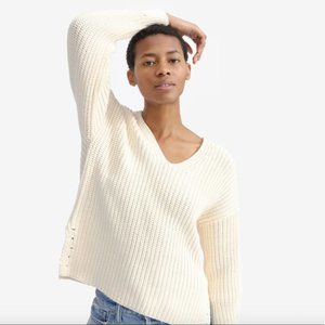 Everlane The Texture Cotton V-Neck Sweater, Cream